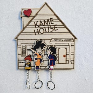 Porte-clés mural personnalisé thème Dragon Ball. Porte-clés. Gokû, Kiki, Gohan. Bois peint à la main, kamehouse