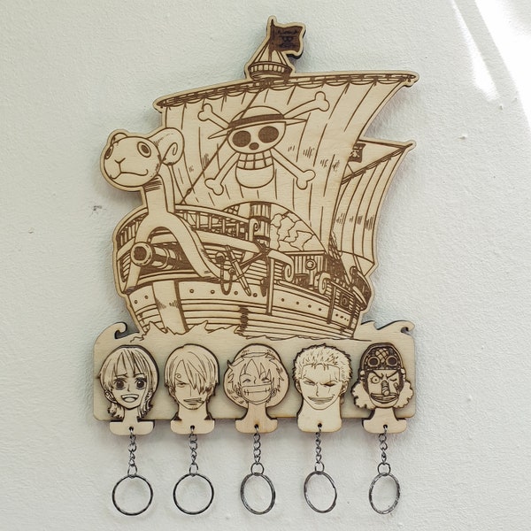 Portachiavi One Piece, Appendichiavi anime Legno Pirati, Monkey D. Rufy, Sanji, Nami, Roronoa Zoro, Usop, Cappello di paglia, Going Merry