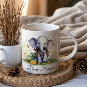 Personalisierte Tasse mit Name 330ml (11 oz) *personalisierter Kinderbecher Mädchen* Wunschname *Tiermotiv Elefant 1* Geschenk Geburt