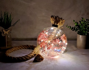 LED-Glaskugel - Flower *Dekoration* Geschenk *Stylisch* Einzigartig *Trockenblumen* Juteschnur