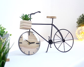 Deko Fahrrad Metall mit Uhr aus Metall und Holz *Modern* Stylisch *Vintage-Stil* Hingucker *Geschenk*