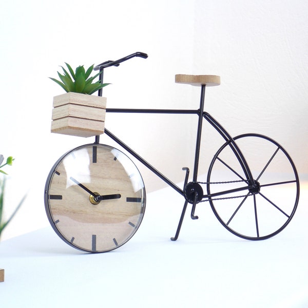 Deko Fahrrad Metall mit Uhr aus Metall und Holz *Modern* Stylisch *Vintage-Stil* Hingucker *Geschenk*