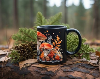 Keramiktasse  - Pilze im Cottagecore *330ml (11oz)* Geschenk für Naturliebhaber *Vintage Pilzedesign_1* Pilzsammlung *Geschenk Pilz Becher*