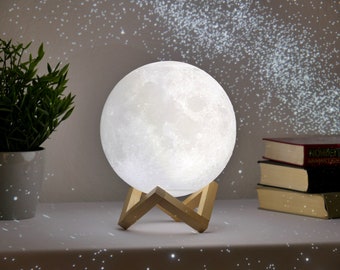 LED-Mondlicht-Lampe 18cm - mit integriertem Akku *Timerfunktion* Kabellose Tischleuchte *LED Lampe 16 Farben* 3D Druck Mond *Mondlampe*