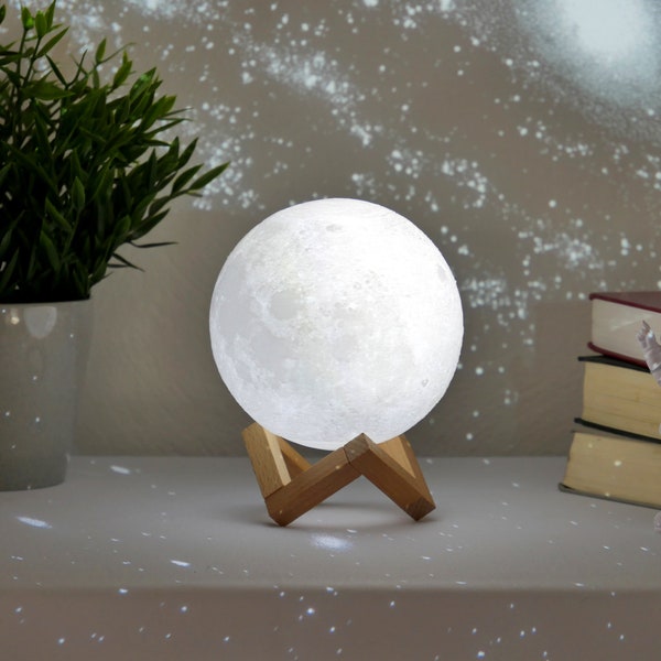 LED-Mondlicht-Lampe 12cm - mit integriertem Akku *Timerfunktion* Kabellose Tischleuchte *LED Lampe 16 Farben* 3D Druck Mond *Mondlampe*