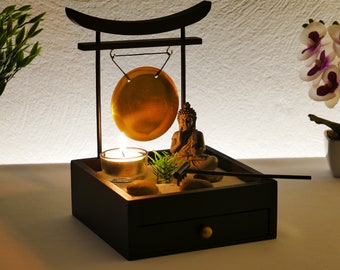 Zen-Garten 15x15  mit Schublade *Geschenkidee* Dekoration *Stylisch* Asiatischer-Stil *Deko-Element* Handarbeit *Zen Garden*