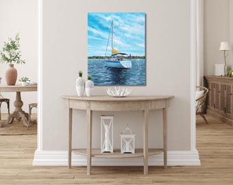 Lake Norman Sailboat Canvas Print: Coastal Lake House Wall Art