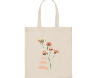 Joie de Vivre Floral Aesthetic Canvas Tote Bag, Flower Printed Canvas, Everyday Bag, Shopping Bag