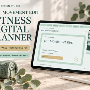 Planificador de fitness digital sin fecha, PDF con hipervínculos para Goodnotes en iPad, registro de entrenamiento y seguimiento de la salud, intenciones de movimiento, plan de actividad semanal.