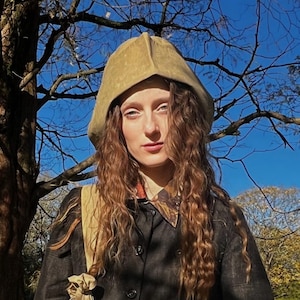 Frankenbonnet - Wet Sand Waxed Cotton - Designer Avant Garde Oilskin Transformer Fisherman Tricorn Bonnet Cloche Beige Bucket Outdoor Hat