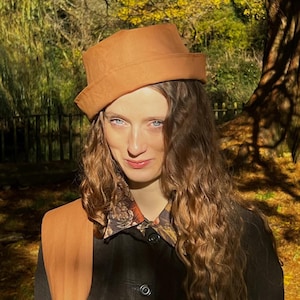Frankenbucket - Terracotta Clay Dry Waxed Cotton Canvas - Transformer Bucket Cloche Docker Skull Cap Hat - Unisex Waterproof Avant Garde