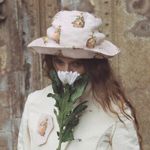 Pot Hat - Pure Linen Print - Vintage French Blush Pink Court Dress Pattern