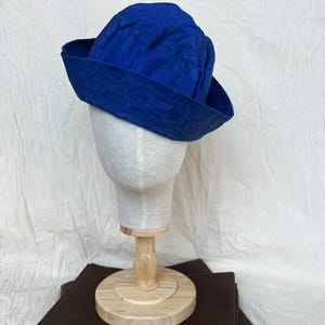 Frankenbucket - Indigo Waxed Cotton - Blue Unisex Transformer Bucket Cloche Docker Skull Cap Stewardess Pill Box Sailor Oilskin Rain Hat