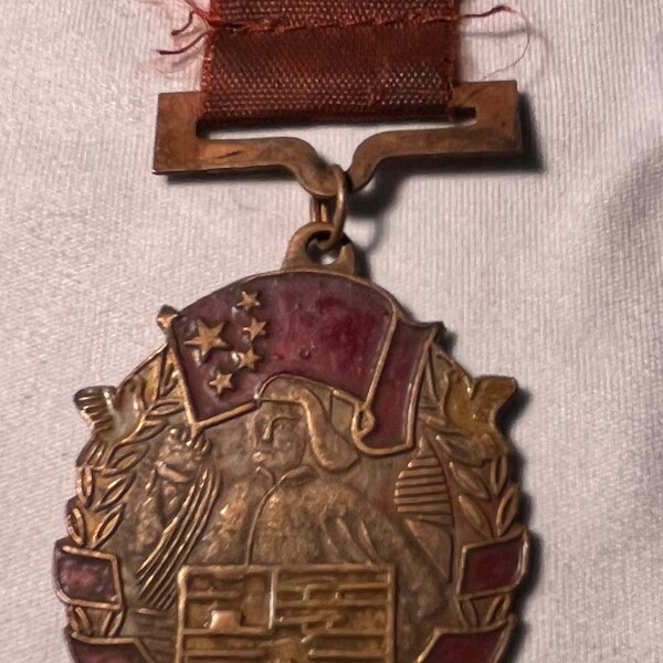 Vintage 1951 Chinese Military Songjiang Help Korea War Memorial Medal/Badge/Pin for the Korean War.