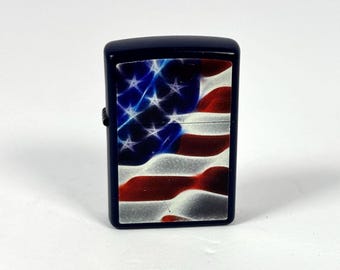 Zippo American Flag Lighter Windproof Blue Case USA Made Bradford PA