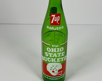 Vintage 1973 7Up Ohio State Buckeyes Bottle 16oz Glass Soda Commemorative Football Collectible