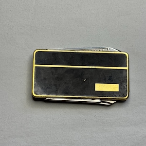 Vintage Unbranded Black & Gold Inlay Stainless Steel Money Clip w/ Multi-Tool Pocket Knife File Scissors- CAN BE ENGRAVED