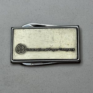 Vintage Unbranded Hong Kong Stainless Steel Money Clip w/ Pocket Knife & File- International Paper Company