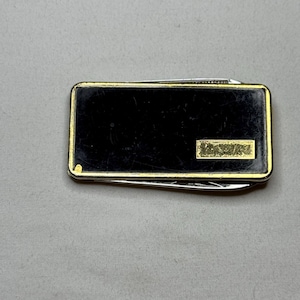 Vintage Things Remembered Black Inlay w/ Gold Tone Stainless Steel Money Clip w/ Pocket Knife & File- CAN BE ENGRAVED