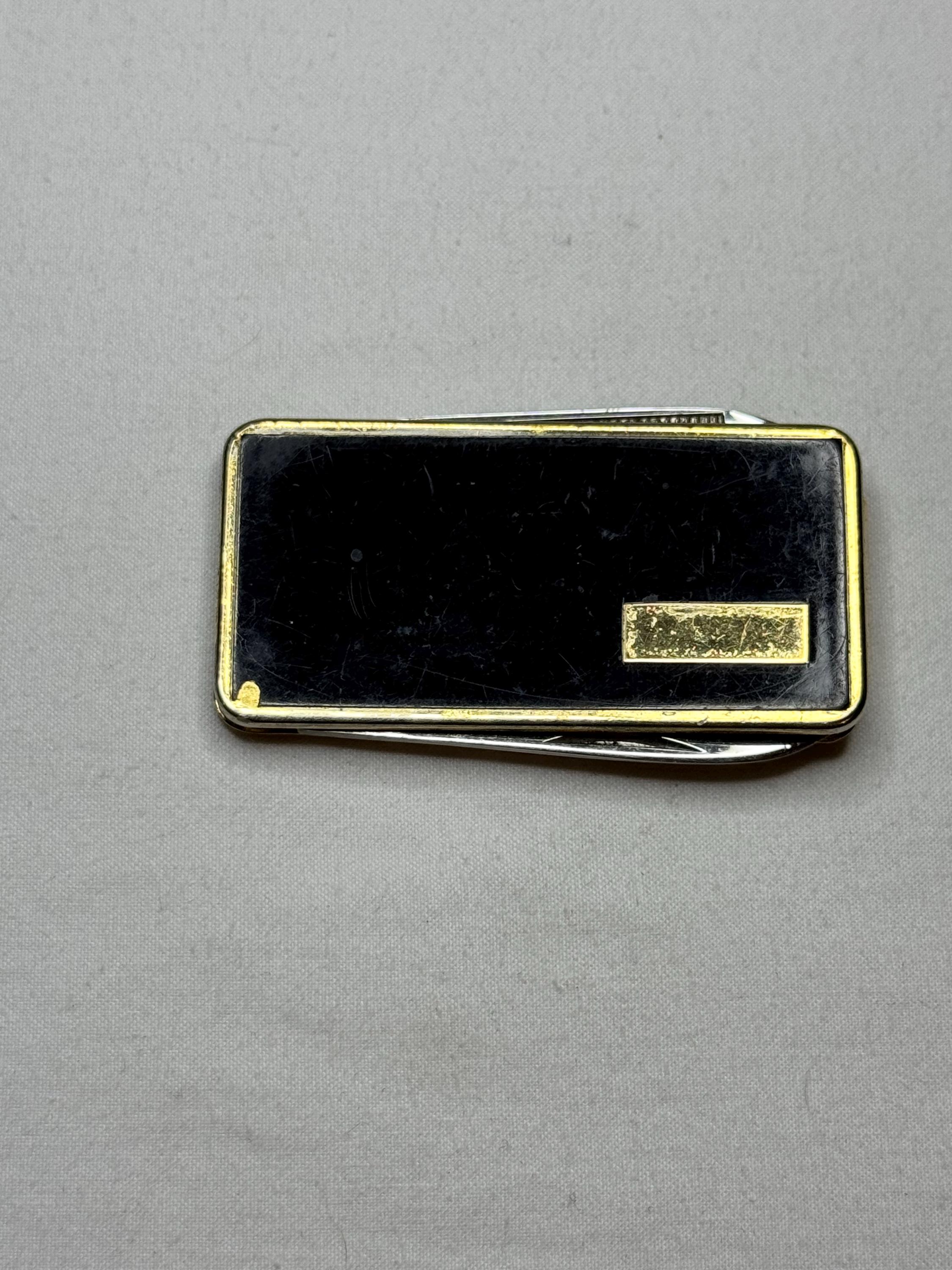 Vintage Things Remembered Money Clip: Black Inlay, Gold Tone