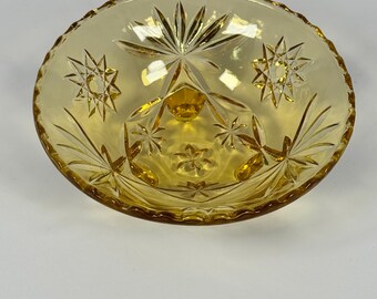 Vintage Amber Glass Footed Bowl Anchor Hocking Starburst Candy Dish Retro Bon Bon Dish