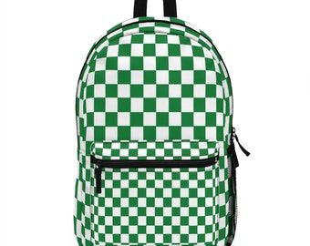 Green White Checked Backpack, Gift For Her, Gift For Him, Plaid Minimalist Bag, Back To School Backpack, Travel Backpack, Daily Backpack