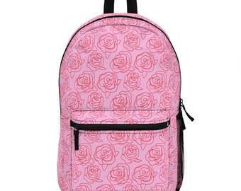 Pink Rose Backpack, Pink Floral Backpack, Gift For Her, Back To School Backpack, Cute Minimalist Gift Bag, Gift for Granddaughter, Daily Bag