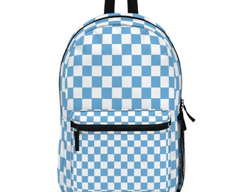 White Blue Checked Backpack, Gift For Her, Gift For Him, Back To School Bag, Minimalist Bag, Grandchild Gift Bag, Aesthetic Daily Backpack