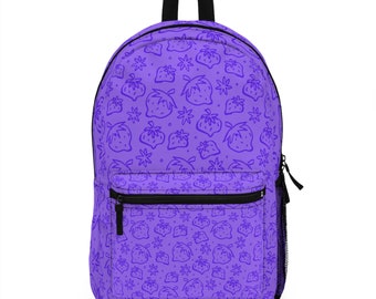 Strawberry Backpack, Cute Purple Backpack, Waterproof Travel Backpack, Large Daily Bag, Gift For Her, Back To School Backpack