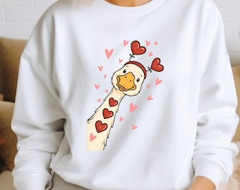 Retro Funny Goose Valentine Sweatshirt – Cute Love Goose Jumper, Valentine’s Day Gift, Cozy Romantic Pullover Gift For Her