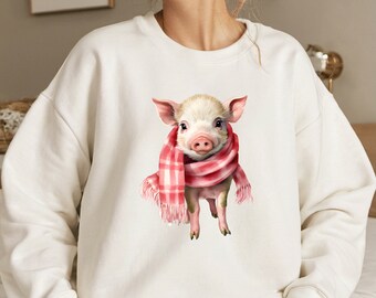 Cute Pig Wearing a Scarf Classic Adult Unisex Sweatshirt, Farming Shirt, Pig Lover, gift for her, farm sweatshirt, animal lover shirt