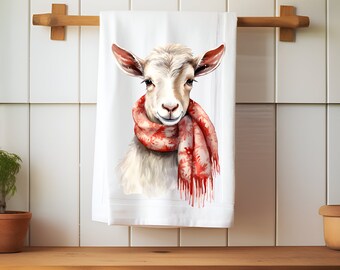 Tea Towel Goat Scarf, Farm House Home Decor, Gift For Goat Lover, Gift For Her, Farm Animals, Goats, House Warming Gift, Goat Kitchen Towel