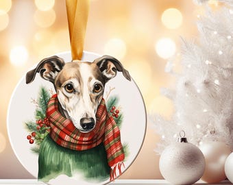 Whippet Christmas Ceramic Ornament, Whippet Xmas Bauble, Sighthound Dog Ornament, Whippet Dog Lover Gift, whippet dogs, dog people