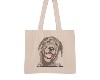 Sac fourre-tout Irish Wolfhound, coton biologique, visage de Wolfhound, cadeau d'amant de chien, fourre-tout réutilisable