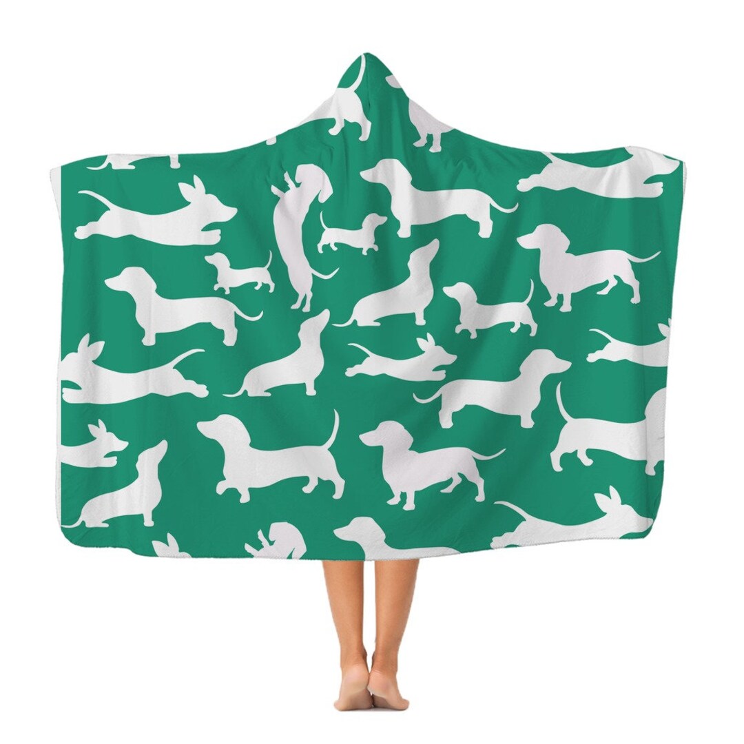 Dachshund Pattern Adult Hooded Blanket, Gift for Her, Dachshund Lover