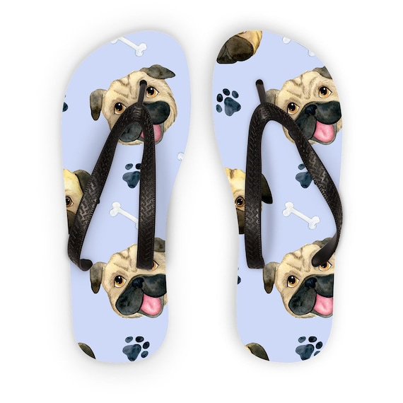 Pug Adult Flip Flops, Dog Flip Flops, Gift for Pug Lover, Gift for - Main Image