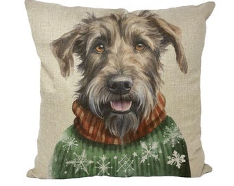 Festive Irish Wolfhound Throw Pillow with Insert, Perfect gift for Irish Wolfhound Lover, Irish Wolfhound Home Decor Irish Wolfhound Mom Dad
