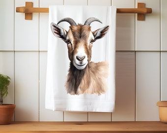 Tea Towel Goat Watercolour, Farm House Home Decor, Goat Lover Gift, Goat Kitchen Towel, House Warming Gift, Farm Animals Goats Gift For Her