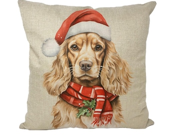 Cocker Spaniel Throw Pillow with Insert, Cocker Spaniel Winter Christmas Pillow, Gift For Cocker Spaniel Lover, Dog Person Cushion Gift
