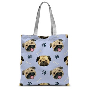 Embrace Pug-tastic Style with our Adorable Paw Prints and Bones Tote Bag! Pug Lover | Pug Lover Gift | Dog Parent | Gift For Pug Owner
