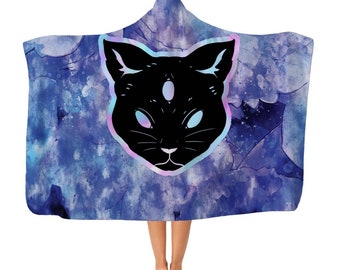 Abstract Cat Premium Adult Hooded Blanket, Wearable Blanket, Hoodie Blanket, Cat Face Blanket, Gift For Cat Lover, Cat Cozy Snuggle Blanket
