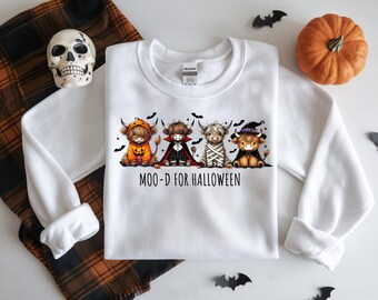 Moo-d für Halloween lustige Kühe gruselige Saison Halloween, Süßes oder Saures Shirt, Halloween Kuh Liebhaber, schrullige Hochlandkühe, Kuh Liebhaber Pullover