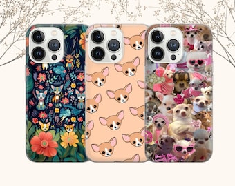 Funda para teléfono con diseño de chihuahua para iPhone 15Pro, 14, 13, 12, 11, Google Pixel 8, 7A, 6A, Samsung Galaxy S24 Ultra, S23fe, A05, A55, A3