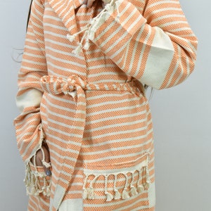 Robe for Women, Kimonos, Cotton Turkish Bath Robe, Peshtemal Robe, Bridesmaid Bathrobes, Custom Bathrobe, Unisex Beach Robe, Orange, Ptek/BR