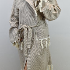 Custom Robe, Robe for Beach and Bath, Dressing Gown, Chic Beach Robe Boho Robe, Cotton Robe, Bathrobe for Woman & for Man, Brown, Balıksırtı