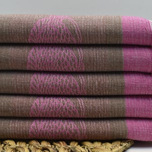 Bath Towel, Hammam Towel, Turkish Towel, Organic Cotton Towel, 32 x 64 inch Pool Towel, Beach Accessories, Brown-Fucshia, Jkar Denizaltı