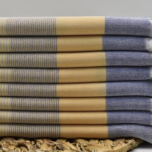 Anatolian Towel, Turkish Bath Towel, Beach Towel, Wedding Gift Towel, 36 x 64 inch Bath Towel, Pool Towel, Sauna Towel, Mustard-Blue, Dıze