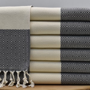 Hand Towels for Kitchen, Dish Towel, Wholesale Turkish Towel, Bathroom Decor, Kitchen Towel, 16 x 40 inch  Head Towel, black, Elm@s|Pshkr