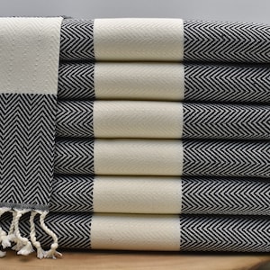 Turkish Towel, Hand Towels for Kitchen, Home Decor, Gift for Her, Dish Towel, Head Towel, 18 x 40 inch  Kitchen Towel, black.b, Msır|Pshkr