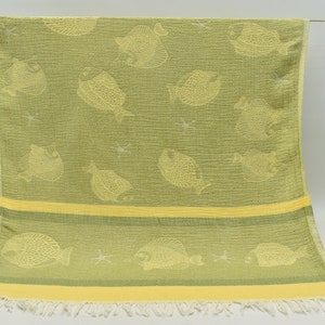 Turkish Bath Towel, Pool Towel, Sauna Towel, Bachelorette  Towel, 32 x 64 inch Wedding Gift, Personalized Towel, Green-Yellow Jkar Denizaltı